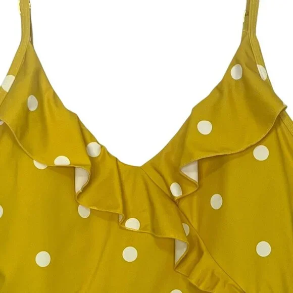 Beach Joy One-Piece Swimsuit Tie Back Polka Dot Ruffled Yellow Size Medium - Picture 6 of 12